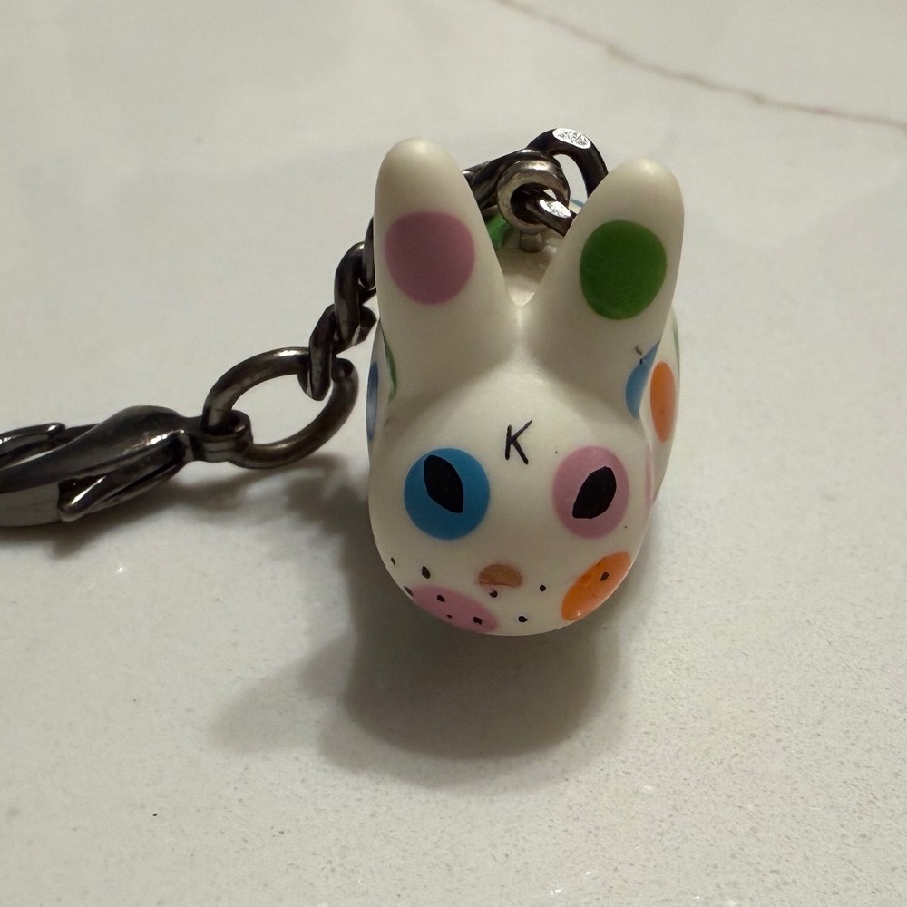 Kidrobot Frank Kozik Labbit Keychain White Polka Dot Vinyl Figure Accessory